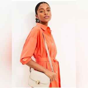 NWT Poplin Belted Pocket Shirtdress Size Medium in Orange Nectar by Loft